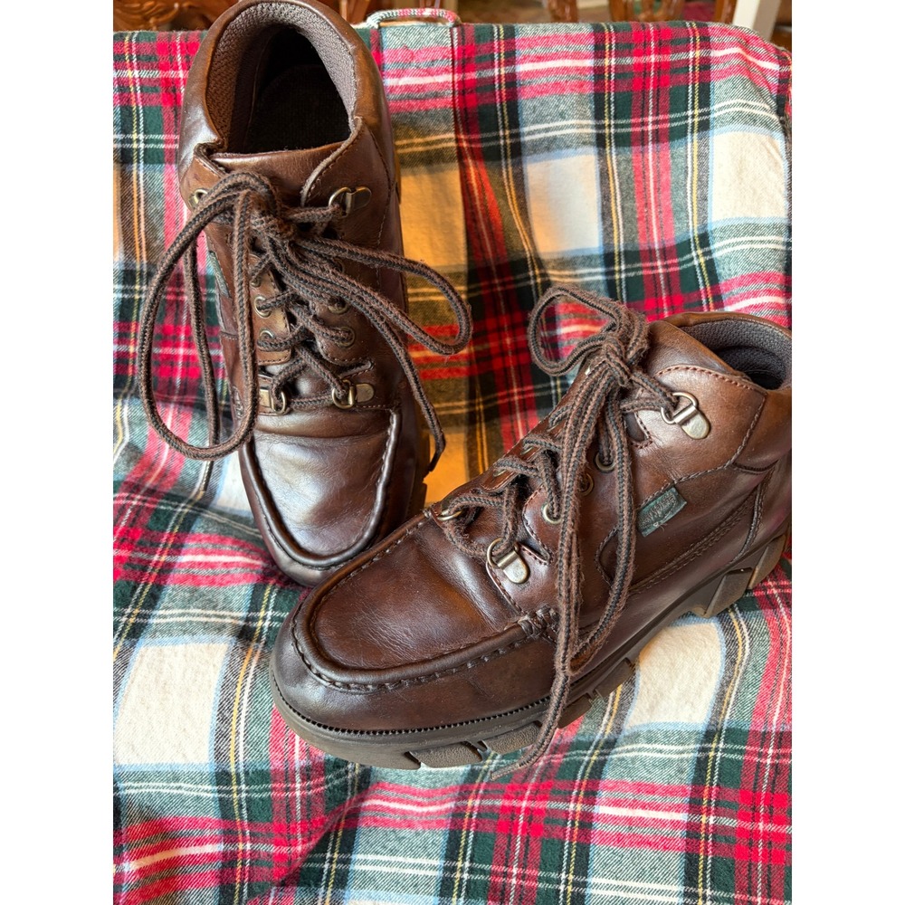 Easy Spirit Brown Leather Ankle Boots Moc Toe Lace Up Lug Sole Mens
